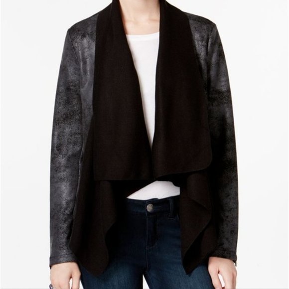 Faux leather draped front moto jacket - Picture 7 of 7